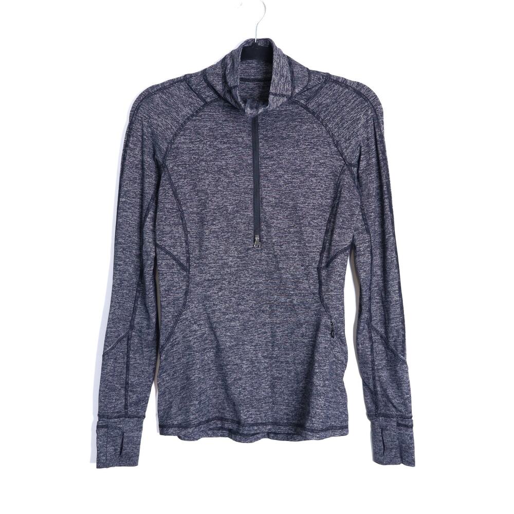 LULULEMON 1/2 Zip Race Your Pace Top Black Heathered Stripe Active Women's 6